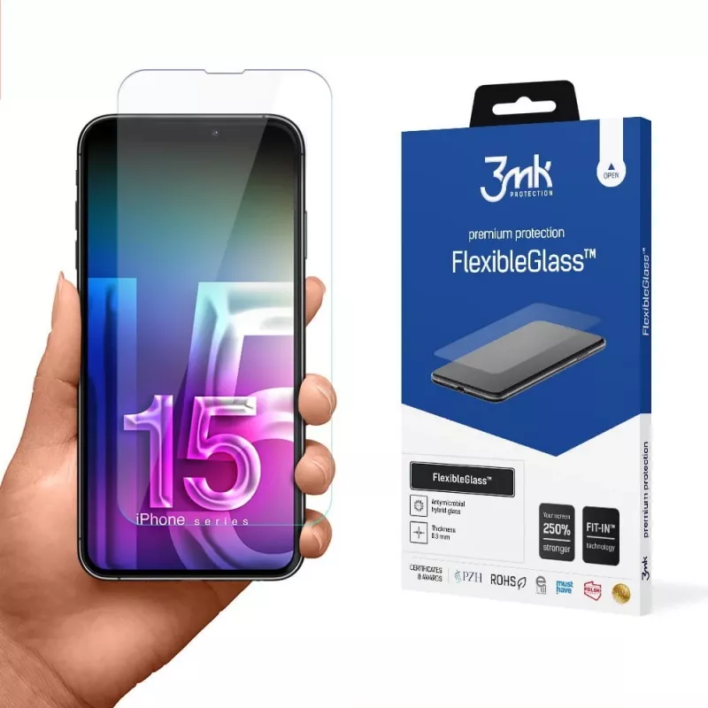 Karkaistu joustava näytönsuojakalvo 3MK FlexibleGlass Pro Apple iPhone 15 – kirkas, naarmuuntumaton
