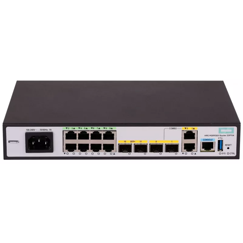 Hewlett Packard Enterprise HPE FlexNetwork MSR958X - reititin 8-porttikytkin - 1GbE - WAN-portit: 6 - Wi-Fi - rack-asennettava (S0P11A)