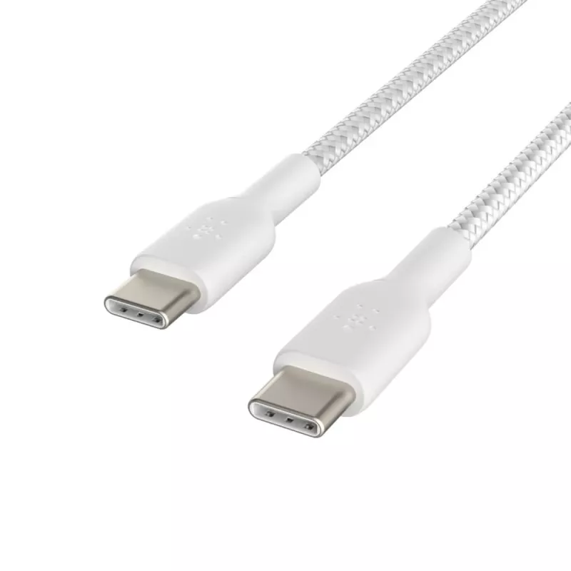 Kaapeli punottu USB-C - USB-C 1 m valkoinen