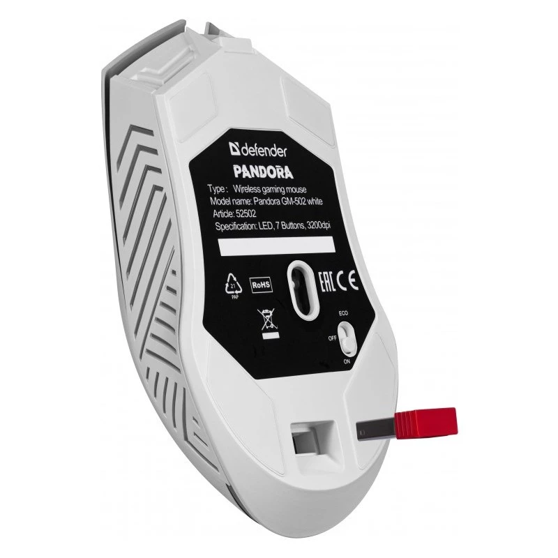 Langaton pelihiiri DEFENDER Pandora White – molempikätinen, 3200 DPI, 6 painiketta, ohjelmoitava, optinen, USB