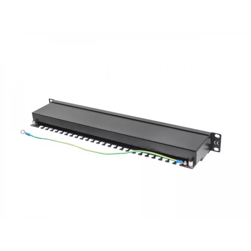 Patch-paneeli 1U LANBERG PPS5-1024-B — 24-porttia RJ-45 Cat5, metalli, musta, räkkiasennus