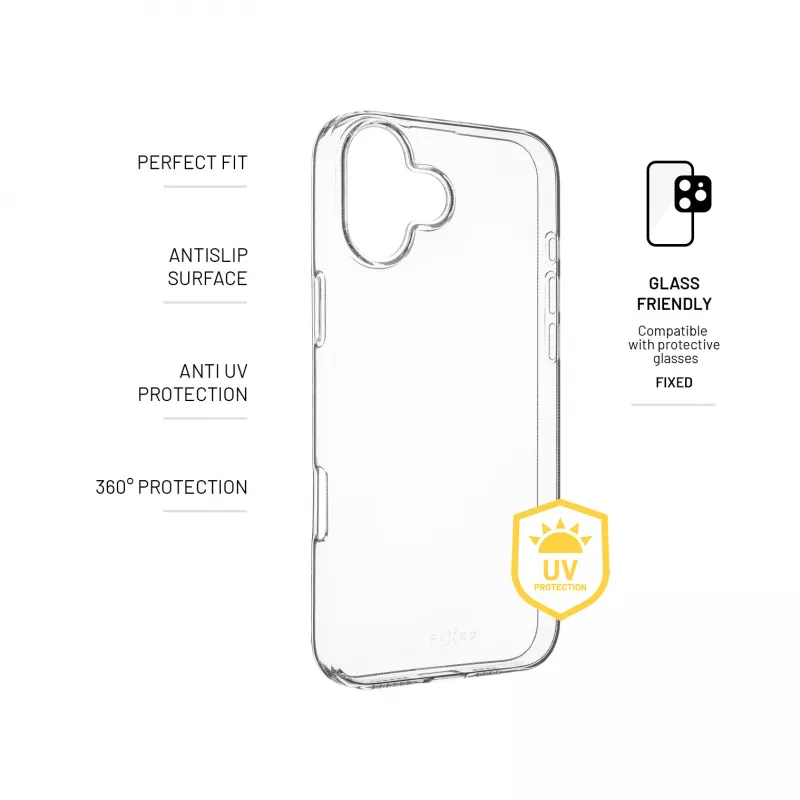 FIXED Story AntiUV takasuojus | Apple | iPhone 16 Plus | TPU | läpinäkyvä