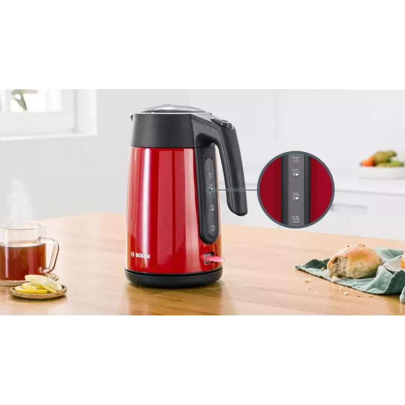 Sähköinen vedenkeitin Bosch TWK7L464 – 1,7 l tilavuus, 2400 W, punainen, muovikotelo