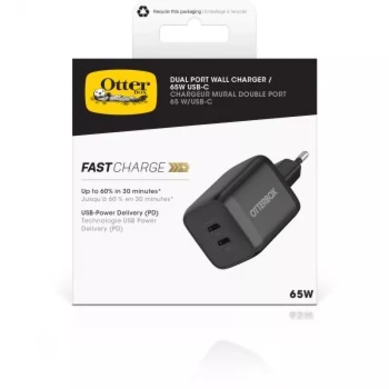 Otterbox Standard EU -seinälaturi 65W - 1x USB-C 45W + 1x USB-C 20W USB-PD