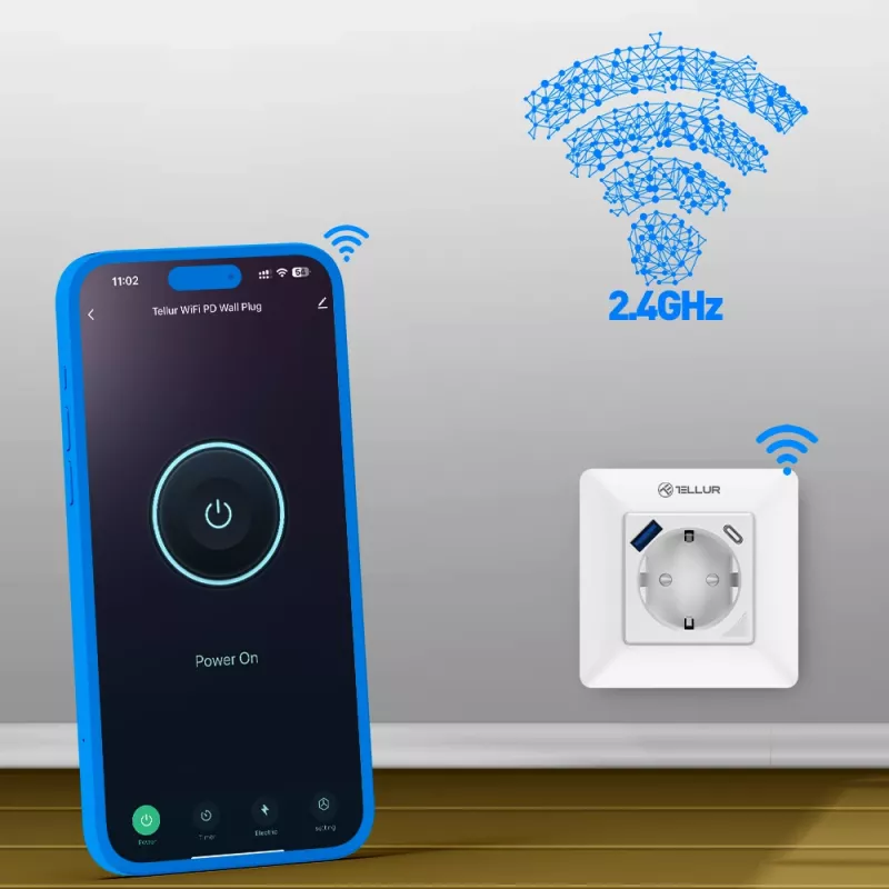Älykäs WLAN-seinäpistoke Tellur TLL331531 – 3600 W 16 A, WLAN-kaukosäätö