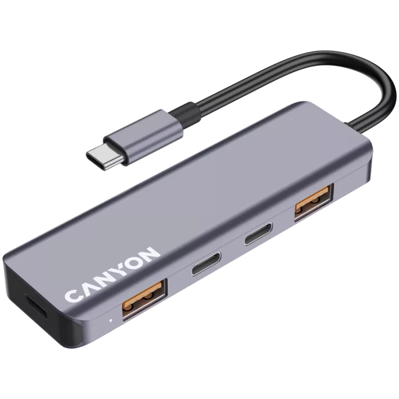 Canyon DS-18 - USB-C-keskitin - 5 porttia - 1x USB-C 5V DC lataus - 2x USB-C - 10 Gbit/s - 2x USB 3.2