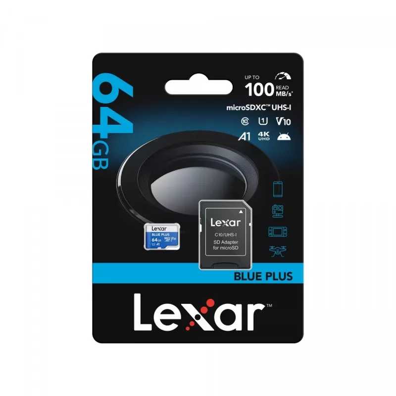 MicroSDXC-muistikortti Lexar BLUE PLUS 64 GB UHS-I 100 MB/s U1 V10 (sininen)