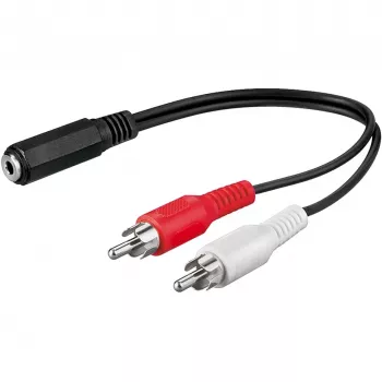 Wentronic Goobay 3,5 mm kuuloke-/RCA-sovitinkaapeli, musta, 0,2 m - 3,5 mm kuulokeliitin (3-napainen, stereo) > 2x RCA-pistoke (audio vasen/oikea) (50092)