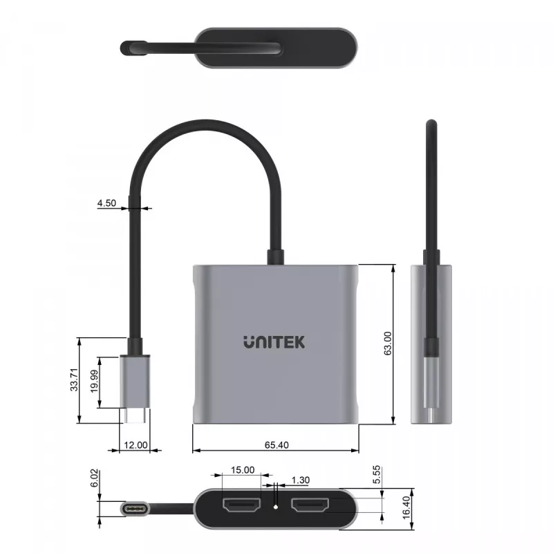 UNITEK SOVITIN USB-C, 2x HDMI, 4K@60HZ, MST, V1404B (V1404B)