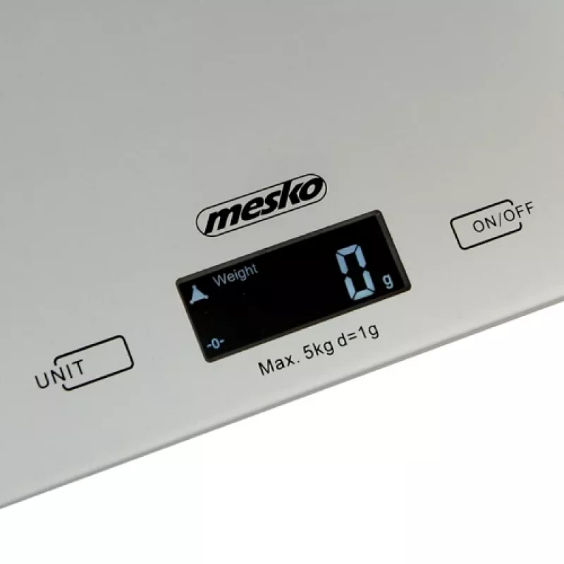 Mesko | keittiövaaka | MS 3145 | enimmäiskantavuus 5 kg | jako 1 g | näyttötyyppi LCD | hopea
