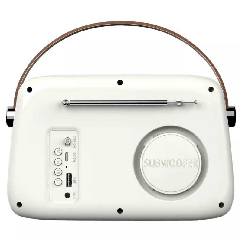 Kannettava radio SAVIO RS-02 — analoginen FM-viritin, Bluetooth 5.3, USB-virtalähde, 3 W, valkoinen