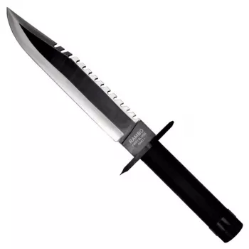 Kiinteäteräinen selviytymisveitsi Filmklassiker Rambo I CC-H1 – 360 mm kokonaispituus, 225 mm sahalaitainen terästerä, musta nahkatuppi
