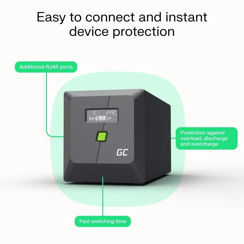 Green Cell UPSLP700 USV (keskeytymätön virransyöttö) Line-Interactive 1 kVA 700 W 4 AC-lähtöä