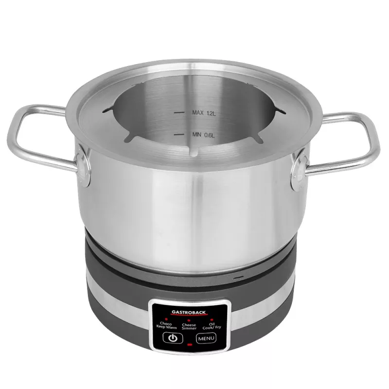 Gastroback 42568 Fondue MultiCook 4in1 ja keittolevy, 1200 W, 2,3 l ruostumattomasta teräksestä valmistettu kattila, 8 haarukkaa