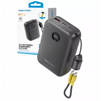 Kannettava laturi Vention FKBB0-C 20000 mAh powerbank, 1× USB-A + 2× USB-C, musta