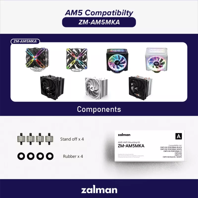 Asennussarja ZALMAN ZM-AM5MKA AMD-prosessoreille — kantayhteensopiva lisäosa