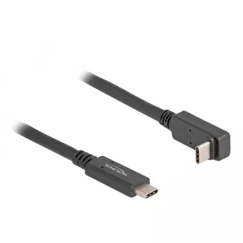 Delock - USB-kaapeli - 24-nastainen USB-C (uros) - 24-nastainen USB-C (uros) kulmaliitin - USB 3.2 Gen 2 - 3 A - 1,0 m - USB Power Delivery (60 W), tukee 4K 144 Hz (3840 x 2160), jopa 10 Gbit/s