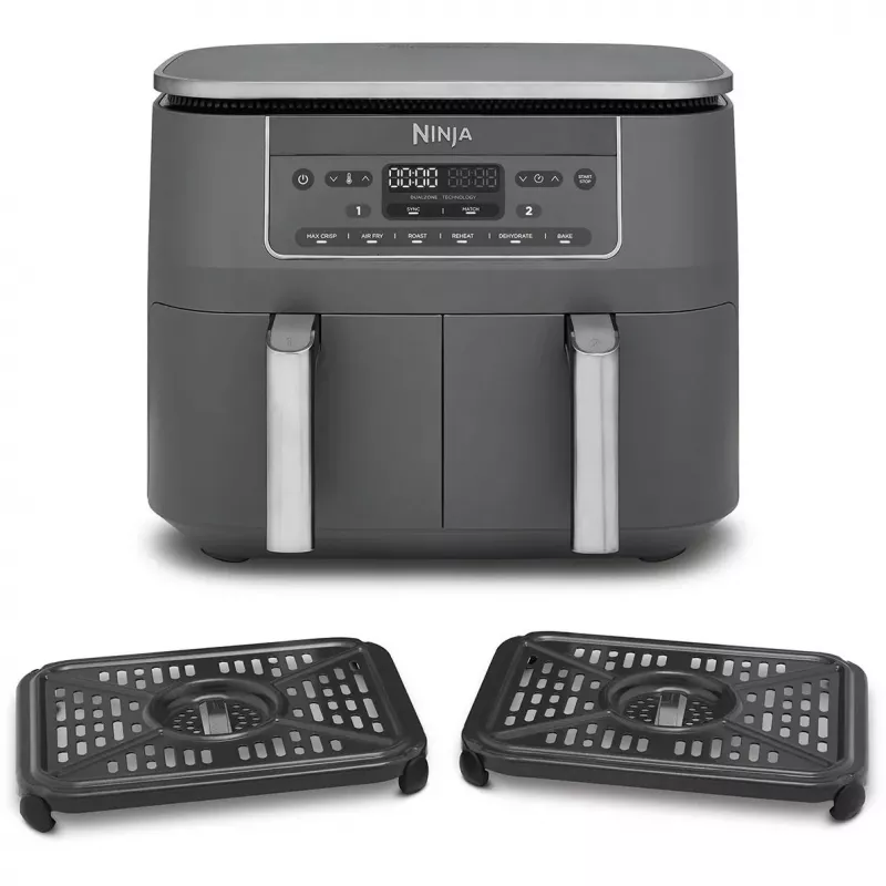 Ninja DZ300EU Dual Zone -kuumailmakeitin, 7,6 l (2 x 3,8 l), 2400 W, 240 °C, harmaa
