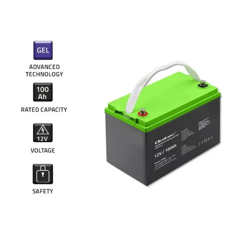 Geeliakku QOLTEC 53080 12V 100Ah — suljettu ladattava akku varavirransyöttöön