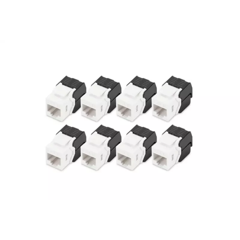 Digitus CAT 6 Keystone Jack suojaamaton, 8 kpl, litteä, musta/valkoinen, RJ-45