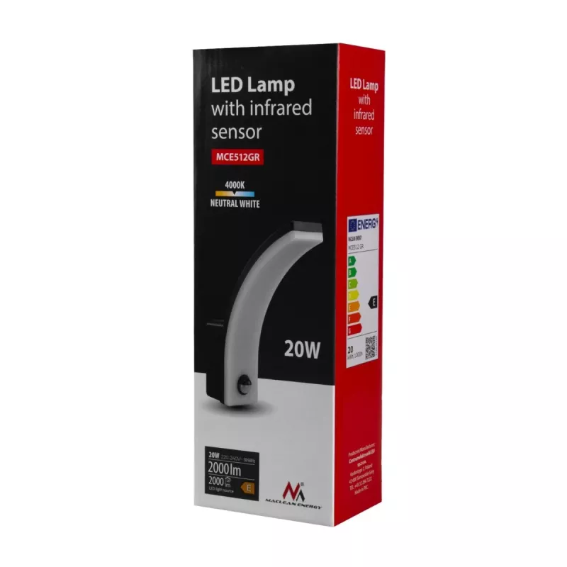 LED-seinävalaisin MACLEAN MCE512 GR liiketunnistimella, energiatehokas LED-valonlähde