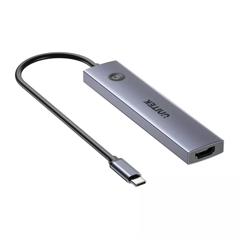 USB-C-keskitin Unitek H1124AGY01 100W PD, HDMI 2.0, 2x USB‑A, 2x USB‑C, SD/microSD-kortinlukija — alumiini