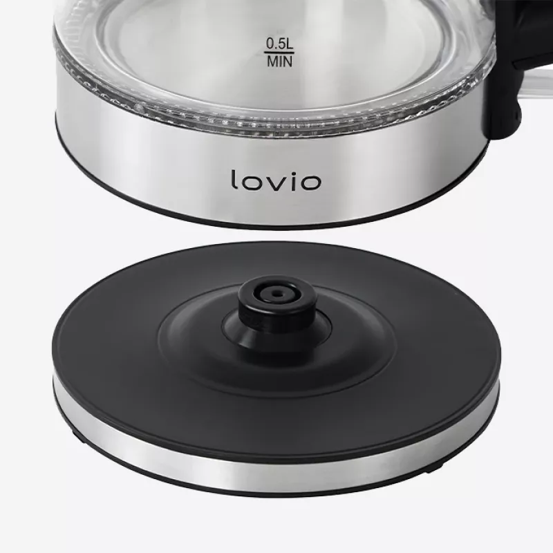 Lovio LVGEK001 lasinen vedenkeitin, STRIX-ohjain, sininen LED, hopea/harmaa