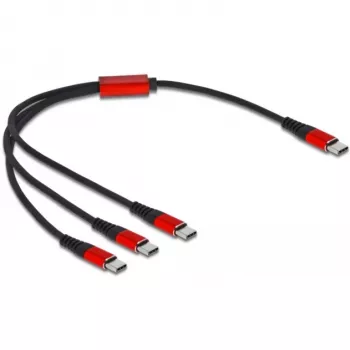 USB-latauskaapeli DeLOCK 3-in-1 USB Type-C 3 × USB Type-C 30 cm musta/punainen