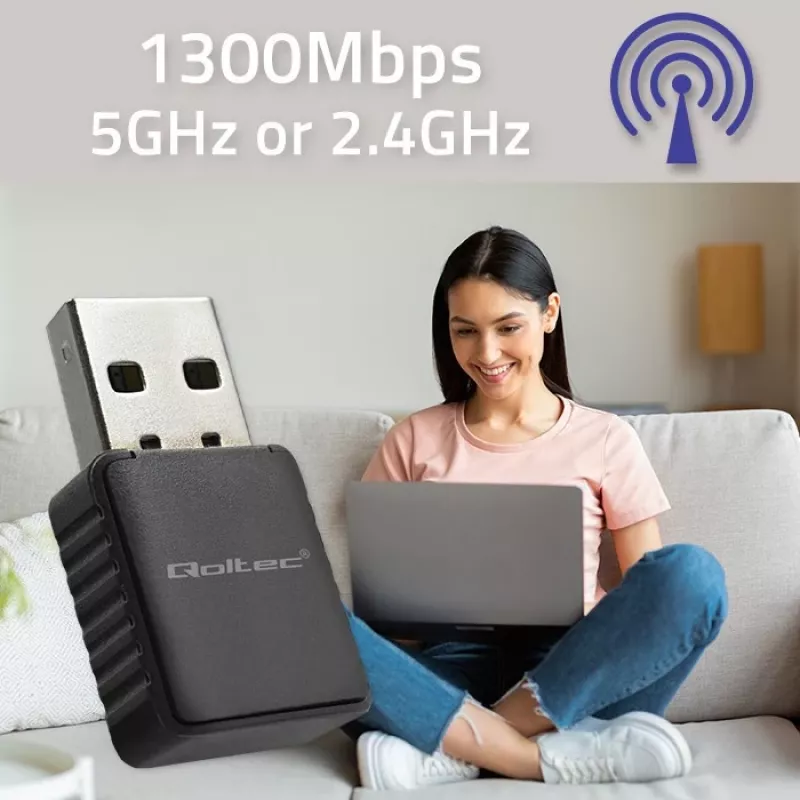 Langaton USB-adapteri QOLTEC 56988 Dual Band 1300Mbps USB 3.0