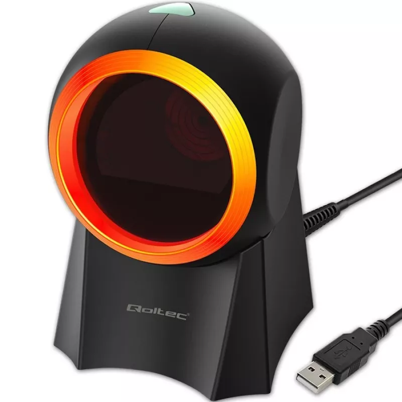 Qoltec 50857 langallinen pöytäviivakoodinlukija, 1D/2D, QR, USB, 1,75 m johto