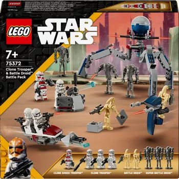 LEGO Star Wars Clone Trooper & Battle Droid Battle Pack rakennuslelu lapsille speeder bike -ajoneuvolla, 4 minihahmoa ja 5 hahmoa, lahja pojille