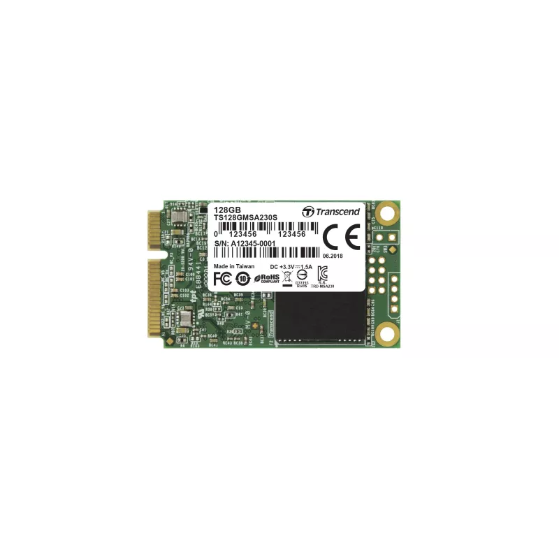 SSD|TRANSCEND|128GB|mSATA|SATA 3.0|kirjoitusnopeus 400 MBytes/s|lukunopeus 550 MBytes/s|MTBF 2000000 tuntia|TS128GMSA230S