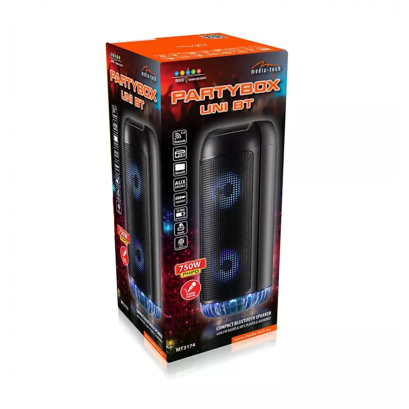 PartyBox UNI langaton kaiutin mikrofonilla ja karaoke-toiminnolla Bluetooth 5.0 MT3174