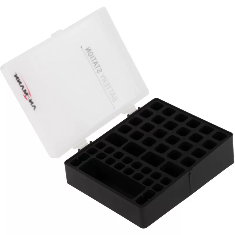 Ansmann Battery Box 48 paristokotelo 24x AA-, 16x AAA- ja 4x 9V-paristoille, musta/läpinäkyvä