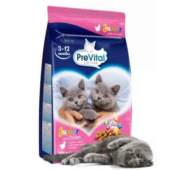 Kuivaruoka kissoille PREVITAL Junior Chicken 950 g — rakeet pennuille, proteiini 35 %, rasva 12 %