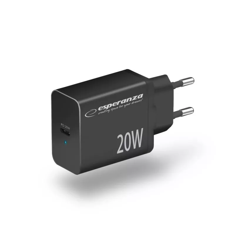 Verkkolaturi ESPERANZA EZC104K 20W musta, USB-virtalähde kannettaville laitteille