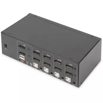 DIGITUS KVM-kytkin, 4 porttia, kaksoisnäyttö, 4K, DisplayPort®