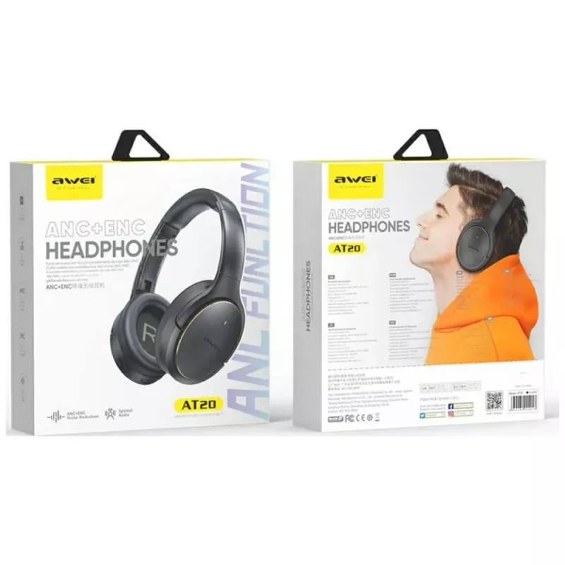 Kuulokkeet Awei Bluetooth AT20 ANC ENC 6.0 — langattomat, Over-Ear ANC- ja ENC-toiminnoilla, Bluetooth 6.0