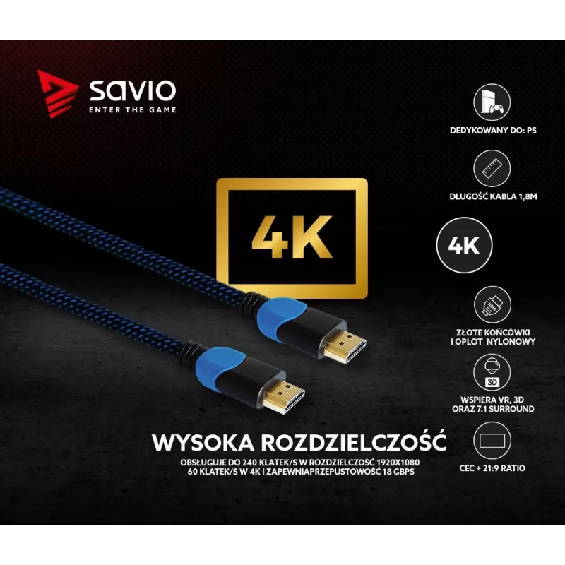 Savio GCL-02 HDMI-kaapeli 1,8 m HDMI Type-A (Standard) musta, sininen