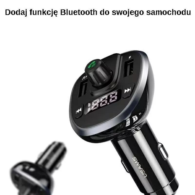 USAMS US-CC115 C21 auto-FM-lähetin kaksois-USB-laturilla, Bluetooth 5.0, 3,4 A, musta