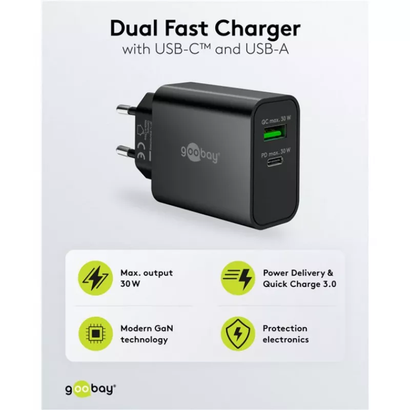 Goobay USB-C PD GaN -pikalaturi 30 W musta (75335)