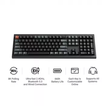 Mekaaninen Full-Size (100%) -näppäimistö Keychron V6 Ultra 8K — QWERTY, Bluetooth, RGB-LED, musta