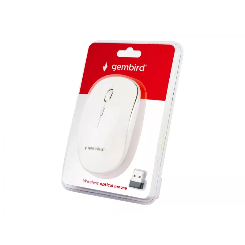 Langaton hiiri GEMBIRD MUSW-4B-01-W, molempikätinen, optinen 1600 DPI, 4 painiketta, RF Wireless, valkoinen