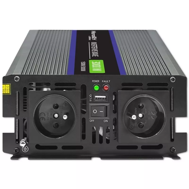 Vaihtosuuntaaja QOLTEC Monolith 3000 MS Wave, 12V→230V, 1500/3000W, USB:lla