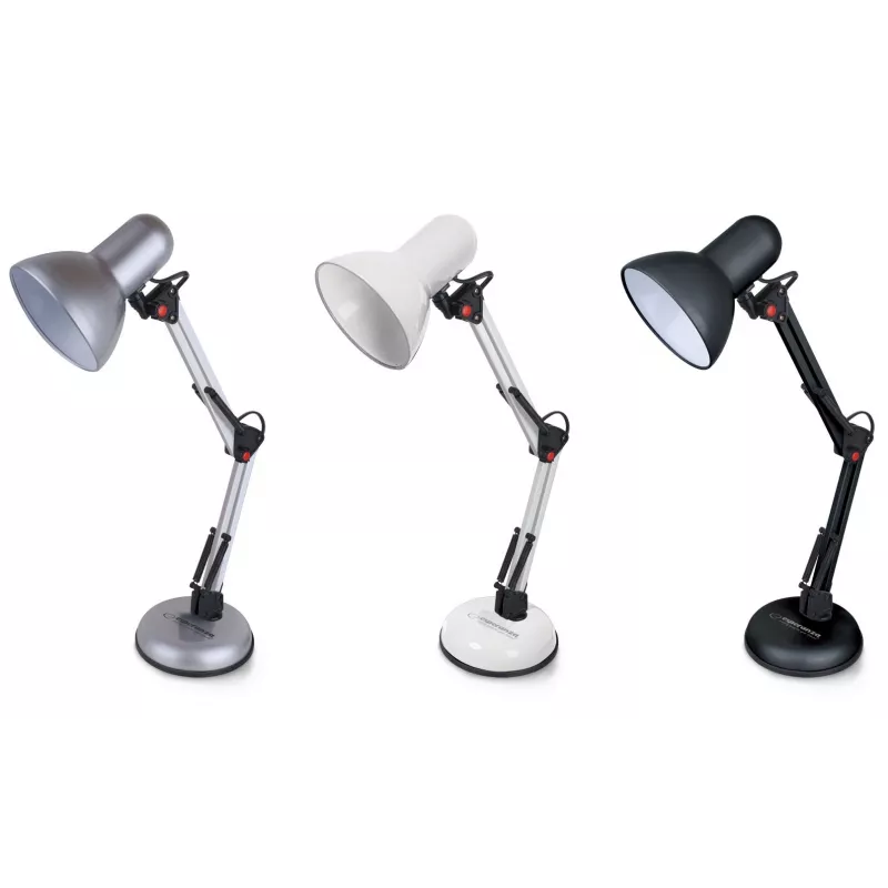 Pöytävalaisin ESPERANZA AVIOR E27 12W LED, musta, korkeussäädettävä, taipuisa varsi, E27-kanta