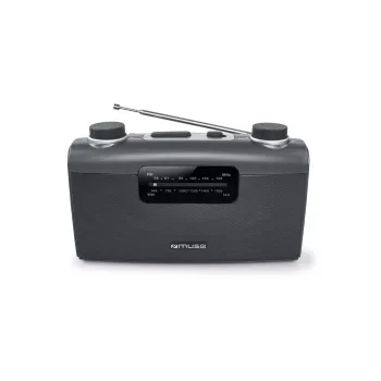 Kannettava radio Muse M-058 R — AM/FM, kiertosäätimellä äänenvoimakkuuden säätö, paristo- tai verkkovirta (230V, 50Hz), musta/harmaa