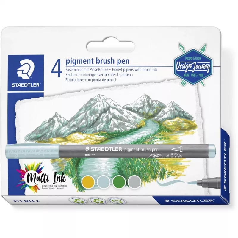 Staedtler Design Journey 371 BK4-2 pigmenttisivellintussisarja, Lake Colors, 4 kpl