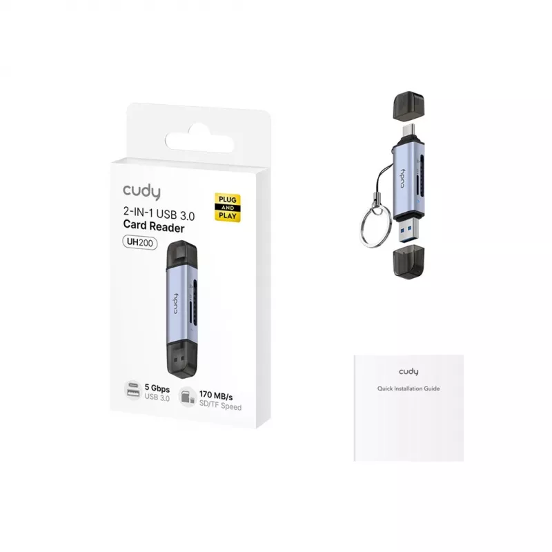CUDY UH200 2-in-1 USB 3.0 -kortinlukija