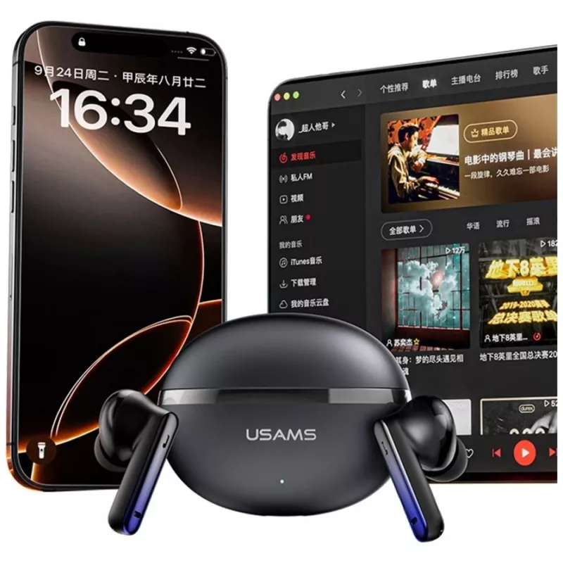 Bluetooth-kuulokkeet Usams TWS E02 ANC+ENC musta