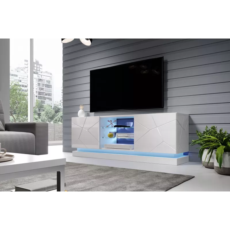 Cama Meble QIU 160 TV-kaappi, MDF, valkoinen kiilto